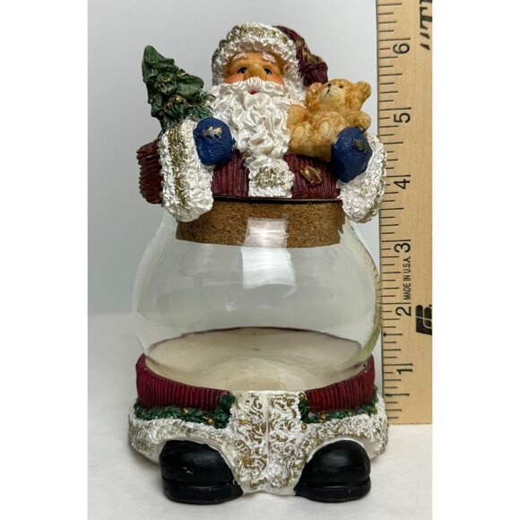 Santa Claus Glass Candy Dish 6" Removable Lid Holiday Hand-Painted Container - Picture 9 of 11